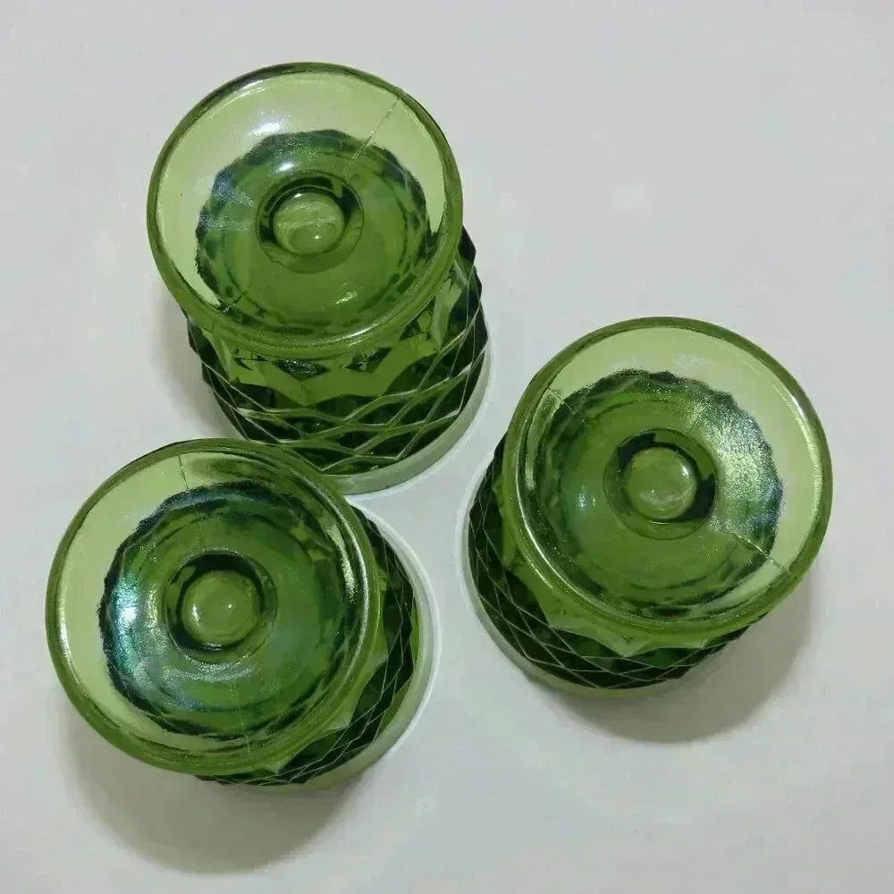 Vintage Indiana Whitehall Green Glasses, Whitehall Colony Cubist MCM Set of 3 - Picture 4 of 5
